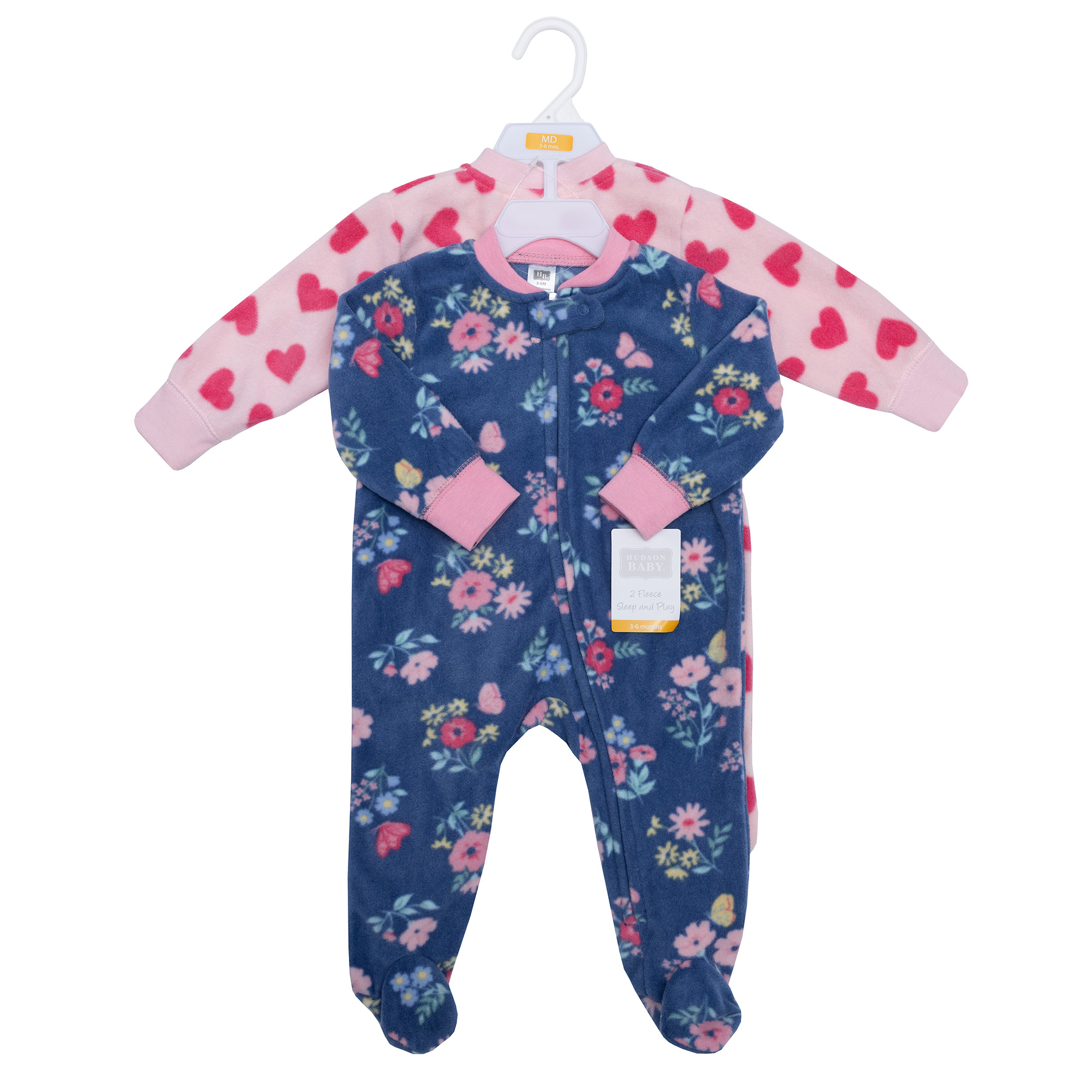 Hudson Baby Infant Girls Fleece Sleep and Play, Blue Butterfly Floral, 6-9 Months