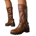 thumbnail image 4 of Mostsola Knee High Boots Women Low Heel Motorcycle Boots Lug Sole Platform Combat Boots, 4 of 7