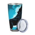 thumbnail image 2 of Bingfone Blue Full Moon Wolf for 20 Oz Stainless Steel Travel Mug Double Wall Water Coffee Cup for Home,Office, Outdoor Works Great for Ice Drinks and Hot Beverage-Straw Three-piece Set, 2 of 8