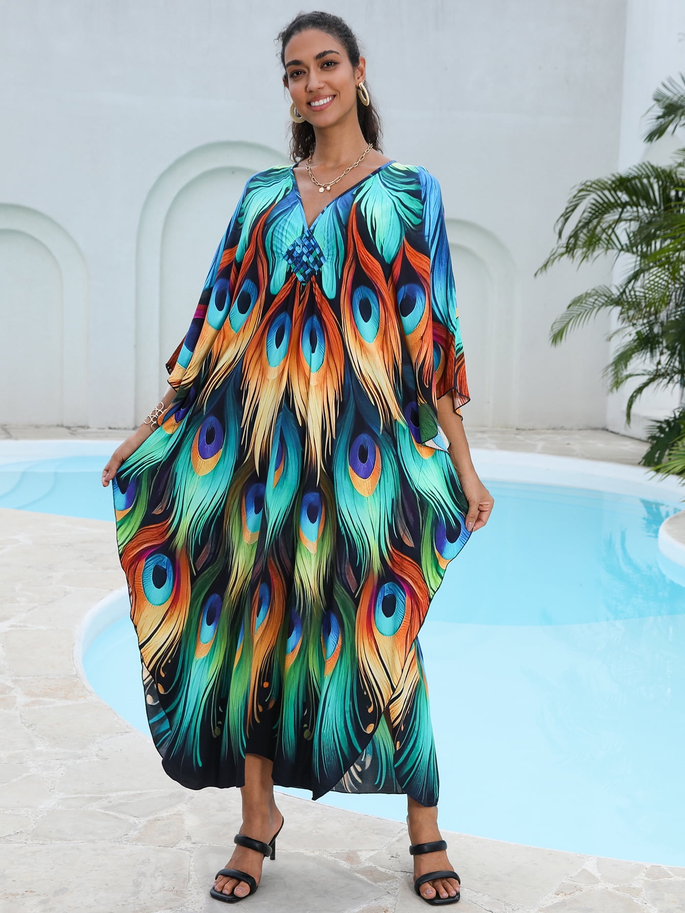 Women's Plus Size Kaftan Dress – Plus Size Maxi Dress Moo Moos Beach Cover Up,Bathing Suit Cover-Up Loungewear