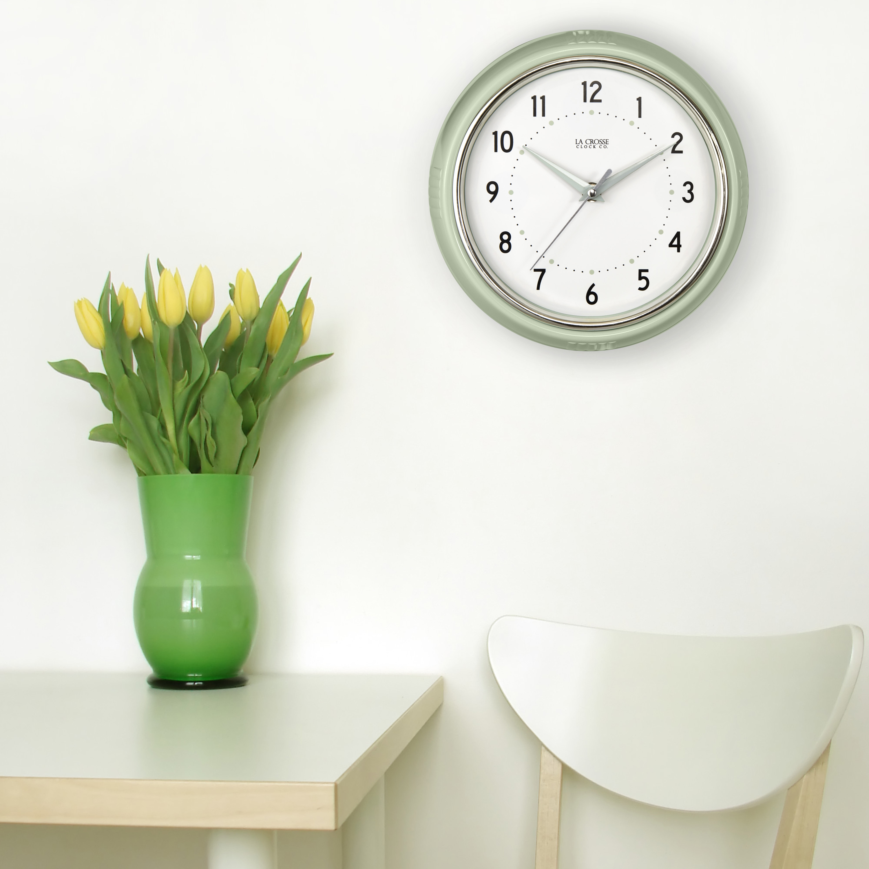 La Crosse Clock 9.5" Retro Diner Pistachio Green Quartz Analog Wall Clock, 404-3024PH - image 4 of 5