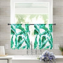 Sheer Curtains 45 inches Long, Tropical Plant Banana Leaf Texture Water Color Light Filtering Sheer Window Curtains Rod Pocket Voile Drapes for Bedroom Living Room, 52"W x 45"L 2 Panels
