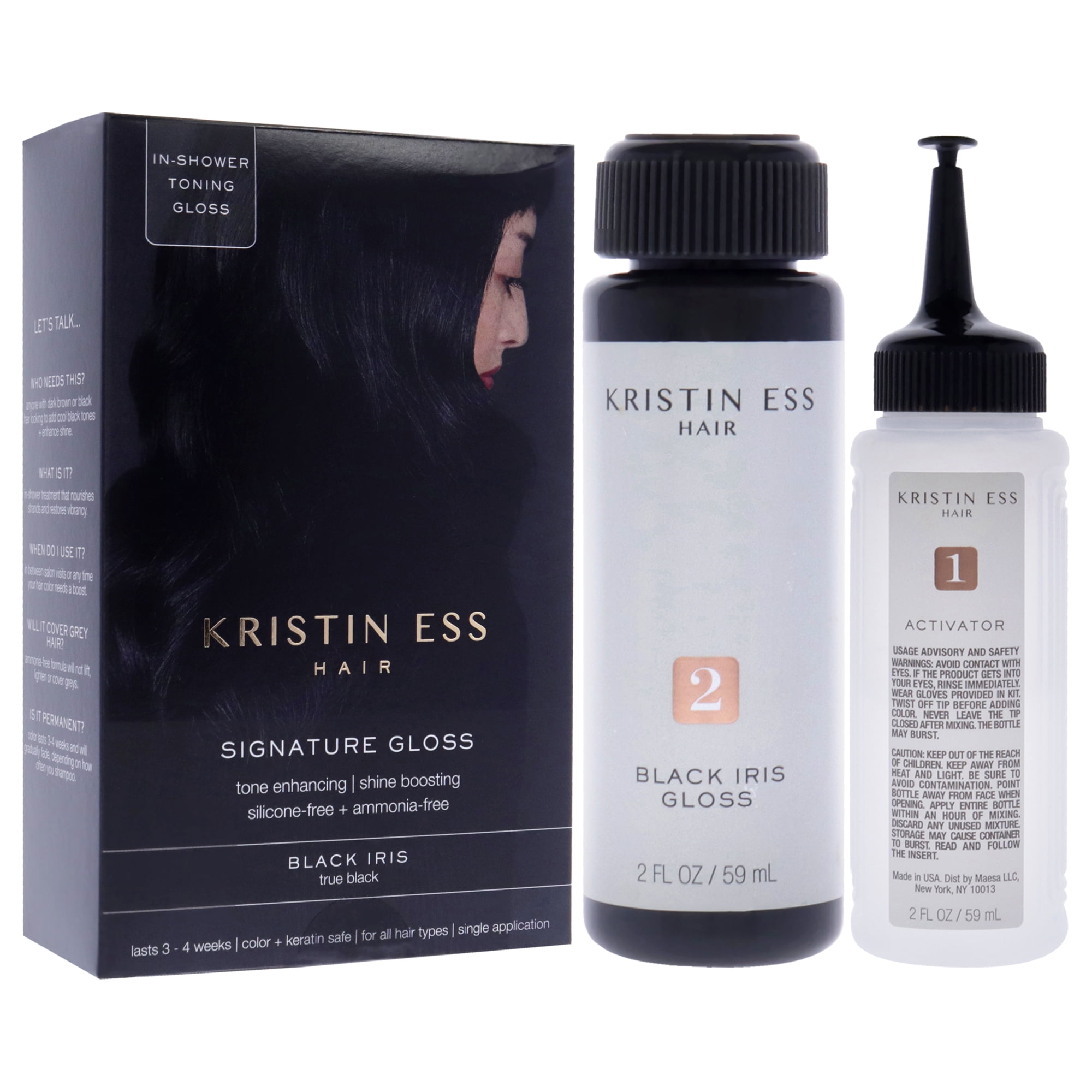 Kristin Ess Hair Gloss in Black Iris, True Black Hair Color - 4 Week Semi Permanent Hair Color for Women - Shine - Hair Dye Glaze