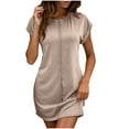 thumbnail image 2 of Ovzne Robes pour Femmes Robe de Plage Robe Décontractée pour Femmes Couleur Unie Col Rond Manches Courtes Robe Décontractée Robe Grande Taille Manches Courtes Liquidation, 2 of 7