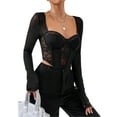 thumbnail image 3 of Hirigin Women’s Corset Crop Tops, Long Sleeve Lace Patchwork Bustier, 3 of 8