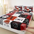 thumbnail image 3 of Manfei Boys Sport Fitted Sheet, Basketball Checkered Queen Bedding, Black Red 04 3pcs, 1 Fitted Sheet and 2 Pillowcases, 3 of 6