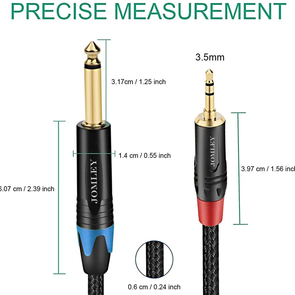 Jomley 1/4 Mono To 1/8 Stereo Cable, 1/8 Inch (3.5 Mm) Trs Stereo To 1