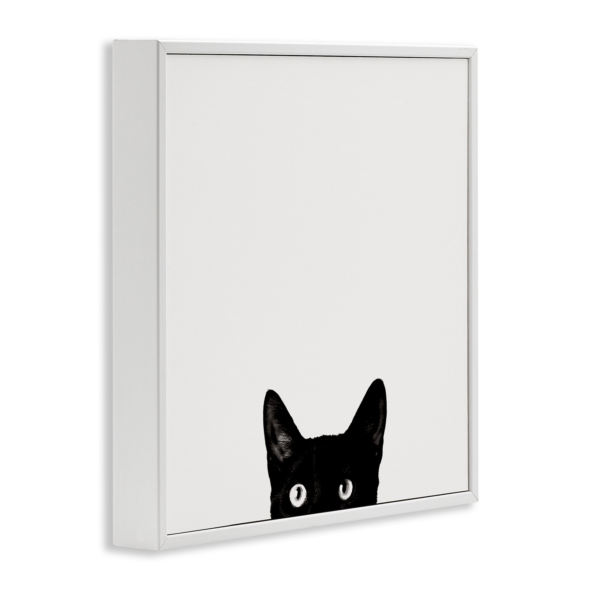 Stupell Industries Black Cat Peeking From Below Animals & Insects Painting White Framed Art Print Wall Art, 12 x 12