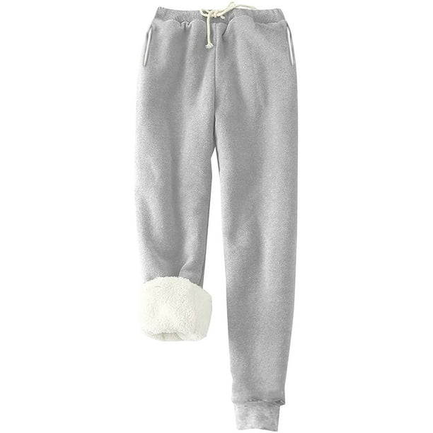 Pantalones deportivos Prolriy para mujer, con forro cálido, deportivos, de cintura alta, con forro polar, largos y gruesos de invierno para exteriores, color gris, talla L