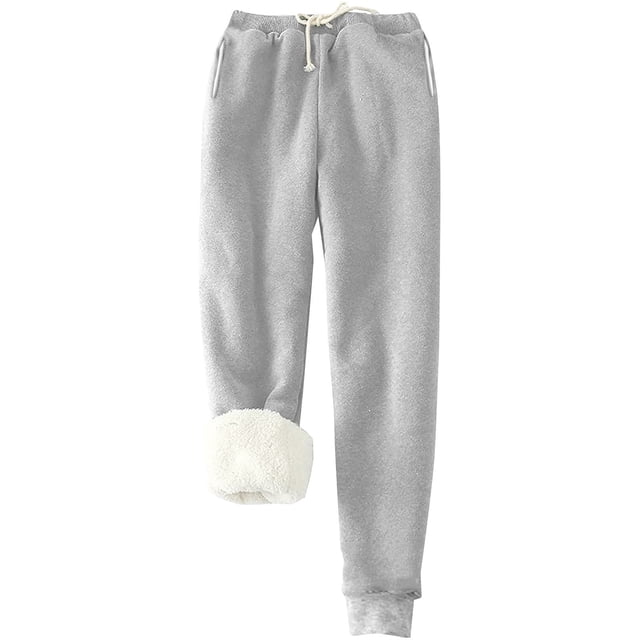 Pantalones deportivos Prolriy para mujer, con forro cálido, deportivos, de cintura alta, con forro polar, largos y gruesos de invierno para exteriores, color gris, talla L
