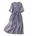 thumbnail image 2 of Sakmal Purple Summer Dresses for Women 2025 Cotton Line Tshirt Long Casual Dress Short Sleeve Floral Dresses, 2 of 8