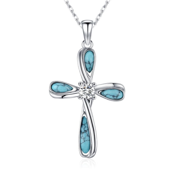 Coachuhhar Cross Necklace 925 Sterling Silver Turquoise Pendant Necklaces Religious Jewelry Gifts for Women Mom Birthday