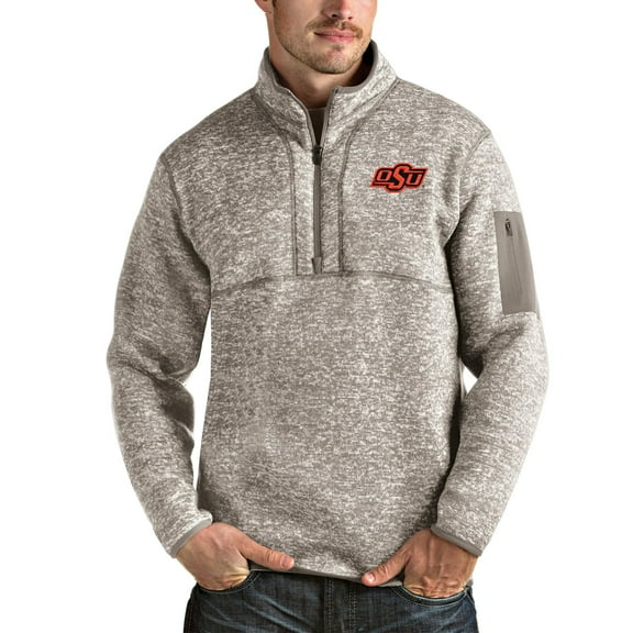 Men's Antigua Oatmeal Oklahoma State Cowboys Fortune Half-Zip Pullover Jacket