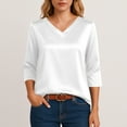 thumbnail image 5 of Hearthz Silk Satin Blouses for Women Dressy Casual V Neck Women's Tops 3/4 Sleeve Loose Basic Shirt Velour Blouse Solid Holiday Party Outfits, 5 of 5