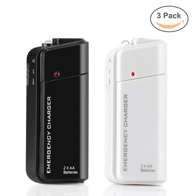 Chargeur Intelligent Mini pour 2 Piles Rechargeables AA - Entrée USB (Piles Non Incluses) Lot de 3 Blanc et Lot de 3 Noir