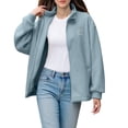 thumbnail image 3 of Women's Sherpa Lined Zip Up Jacket, Plush Fleece Coat with High Neck, Winter Warm Fuzzy Outerwear, Embroidered Hoodie Cardigan, Soft Thermal Long Sleeve Coat, Cozy Loungewear Blue L, 3 of 10