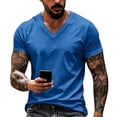 thumbnail image 2 of Trgacdwlo S-4XL Mens Big and Tall Shirts V Neck Short Sleeve Dress Shirts for Men Running Hiking Summer Breathable Blue Mens T Shirts, 2 of 6