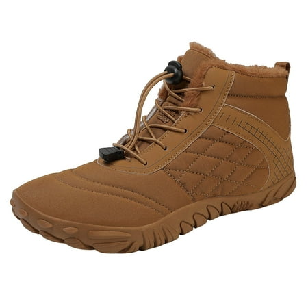 Quealent Men s Hiking Boots Running Shoes for Men s Women s Winter Barefoot Hiking Boots Warm Snow Boot Slip On Barefoot Boots Brown 12.5