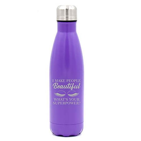 

MIP Brand 17 oz. Double Wall Vacuum Insulated Stainless Steel Water Bottle Travel Mug Cup I Make People Beautiful What s Your Superpower Lash Makeup Artist Esthetician (Purple)