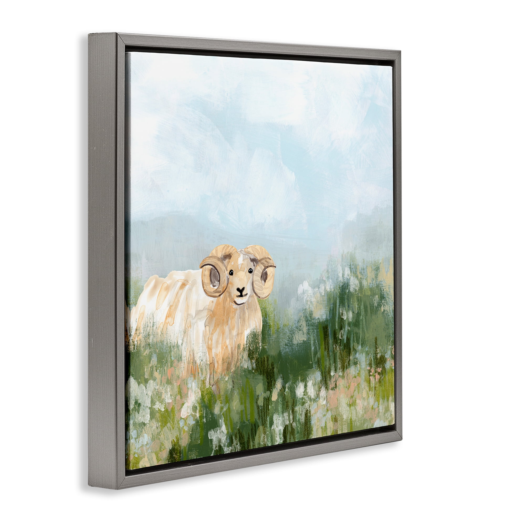 Stupell Industries Traditional Country Goat Animals & Insects Painting Gray Floater Framed Canvas Art Print Wall Art, 18 x 18