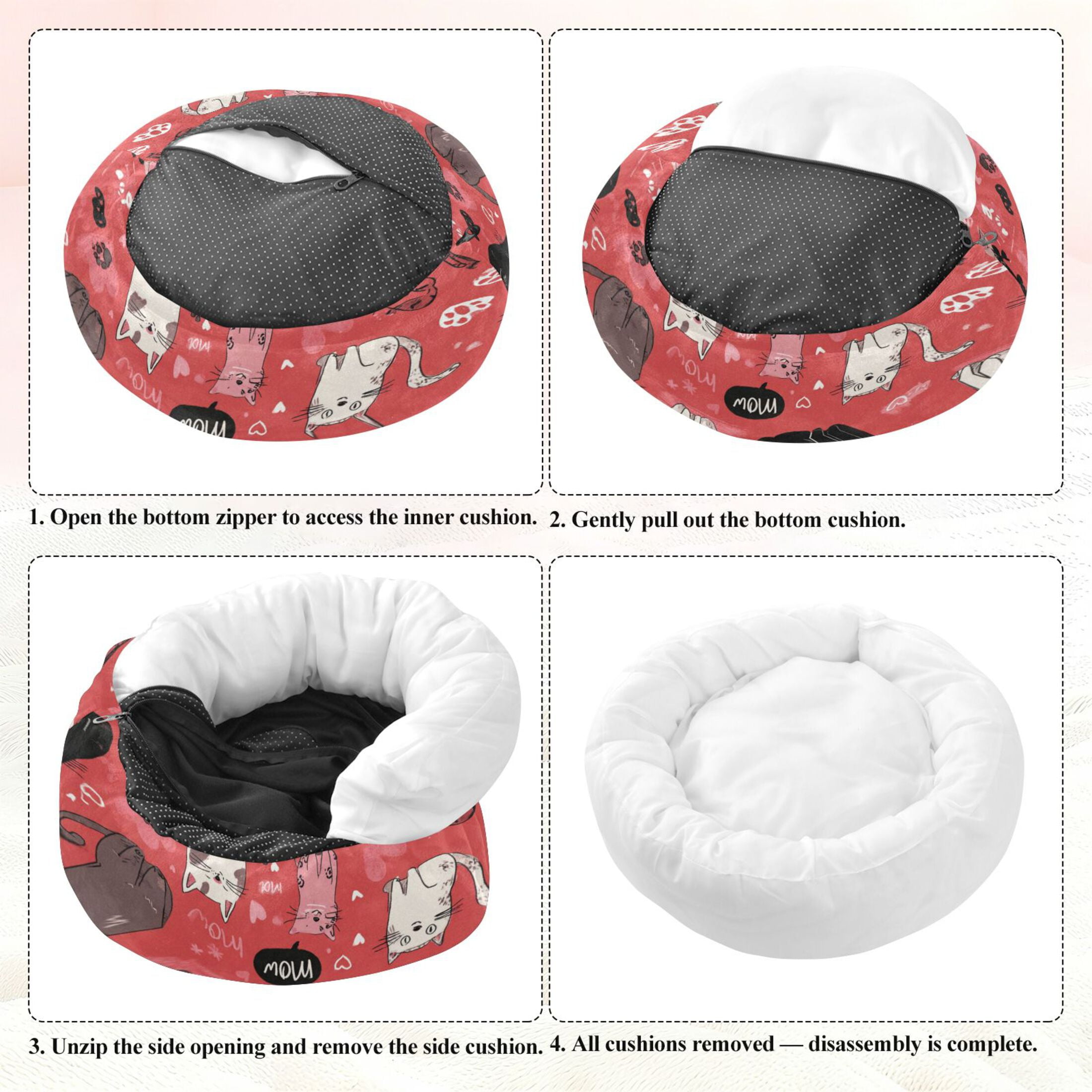 Iauyy Pet Couch Donut Cat Bed for Indoor Cats/Small Dogs Washable & Machine with Non-slip Bottom Calming Cat Furniture, Fat Cat (M)