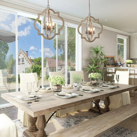 

Farmhouse Rustic 4-Light Wood Lantern Chandelier for Dining Room - W21.7 xH24.2