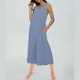 thumbnail image 5 of Ribbed Knit Jumpsuits Womens Sleeveless Summer Onesies Capris Button Down Tank Wide Leg Jumpers Romper Crop Pants (L, Blue), 5 of 5
