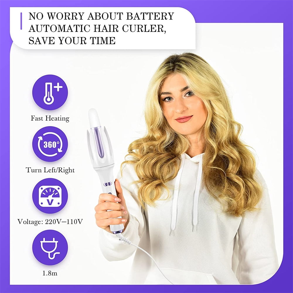 JLLOM Automatic Curling Iron Auto Hair Curler with 3 Temps Fast Heating Left&Right Rotating Curly Wand(White)