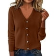 thumbnail image 3 of Cardigan Sweaters for Women Long Sleeve V Neck Knitted Button Up Cardigan for Dress Open Front Coffee Layering Top Fall Outfits, 3 of 5