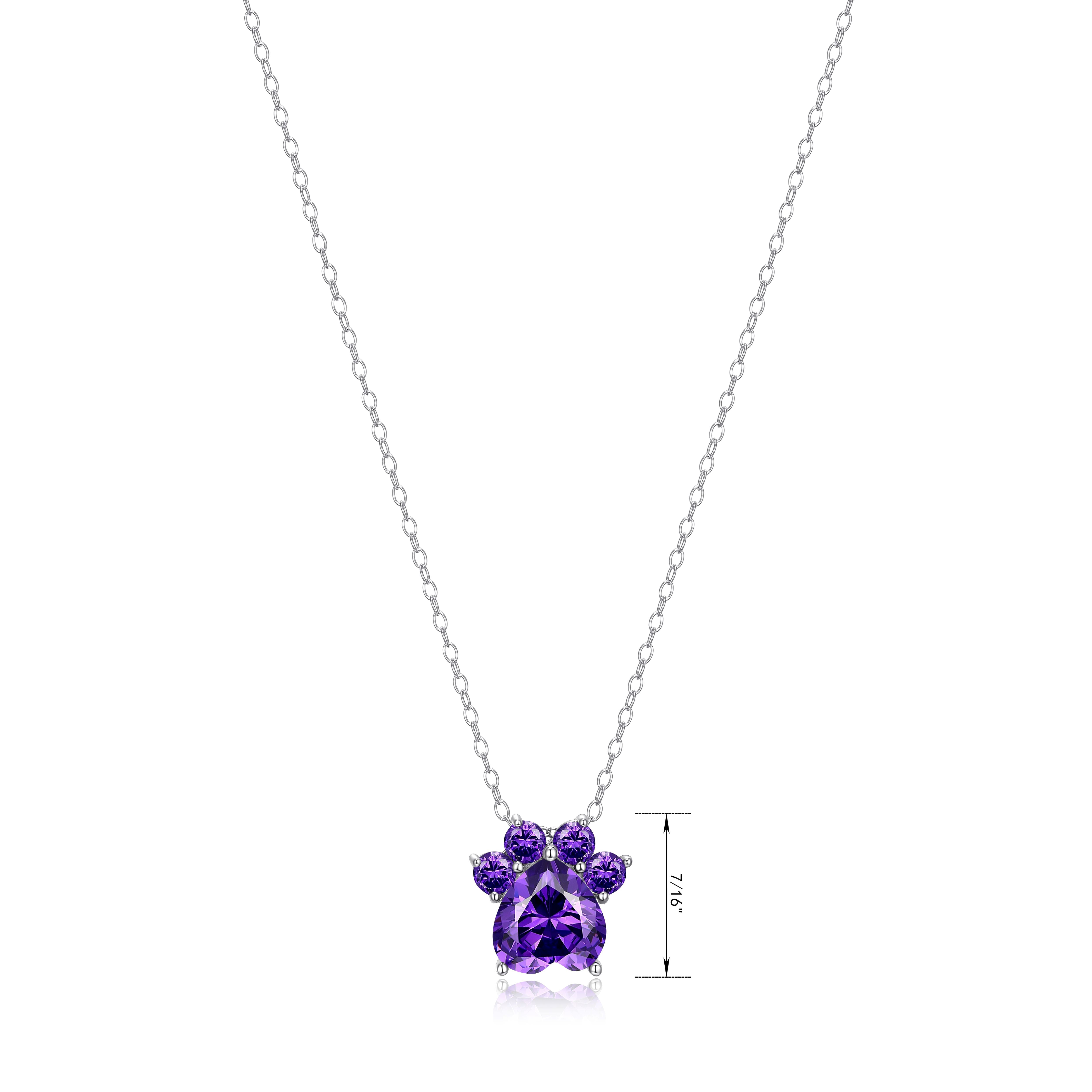 Forever Facets Platinum over Sterling Silver Simulated Amethyst Paw Print Necklace