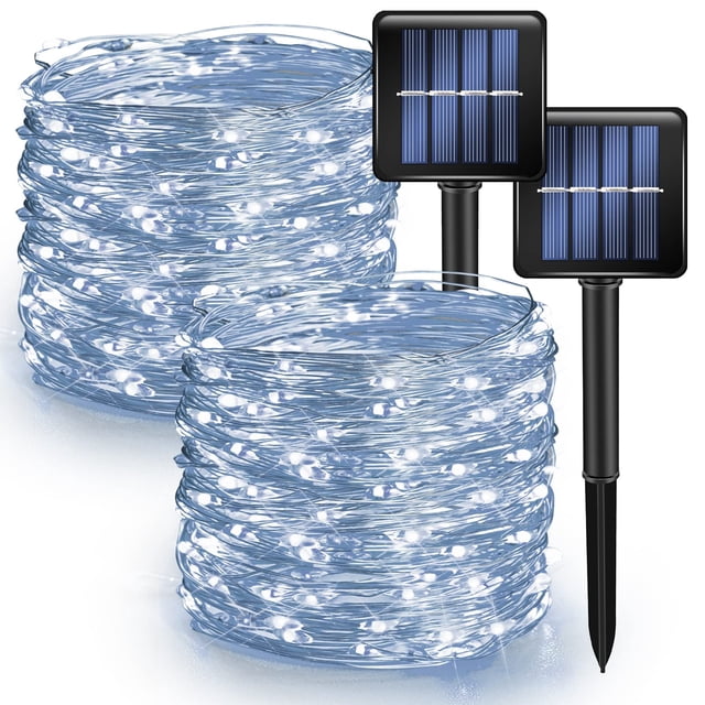 Guirnalda de luces solares Dazzle Bright, paquete de 2, 24 m, 240 LED, color blanco