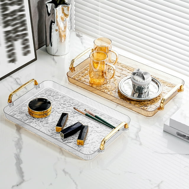Bandeja de vasos de plástico transparente - bandeja de sobremesa de 39x23x3cm para guardar y servir bebidas, snacks o material de oficina