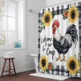 thumbnail image 5 of White Black Rooster Sunflower Fabric Shower Curtain Retro Floral Washable Shower Curtains for Bathroom, Waterproof Bath Curtain with Hooks Home Decor 72x72in, 5 of 8