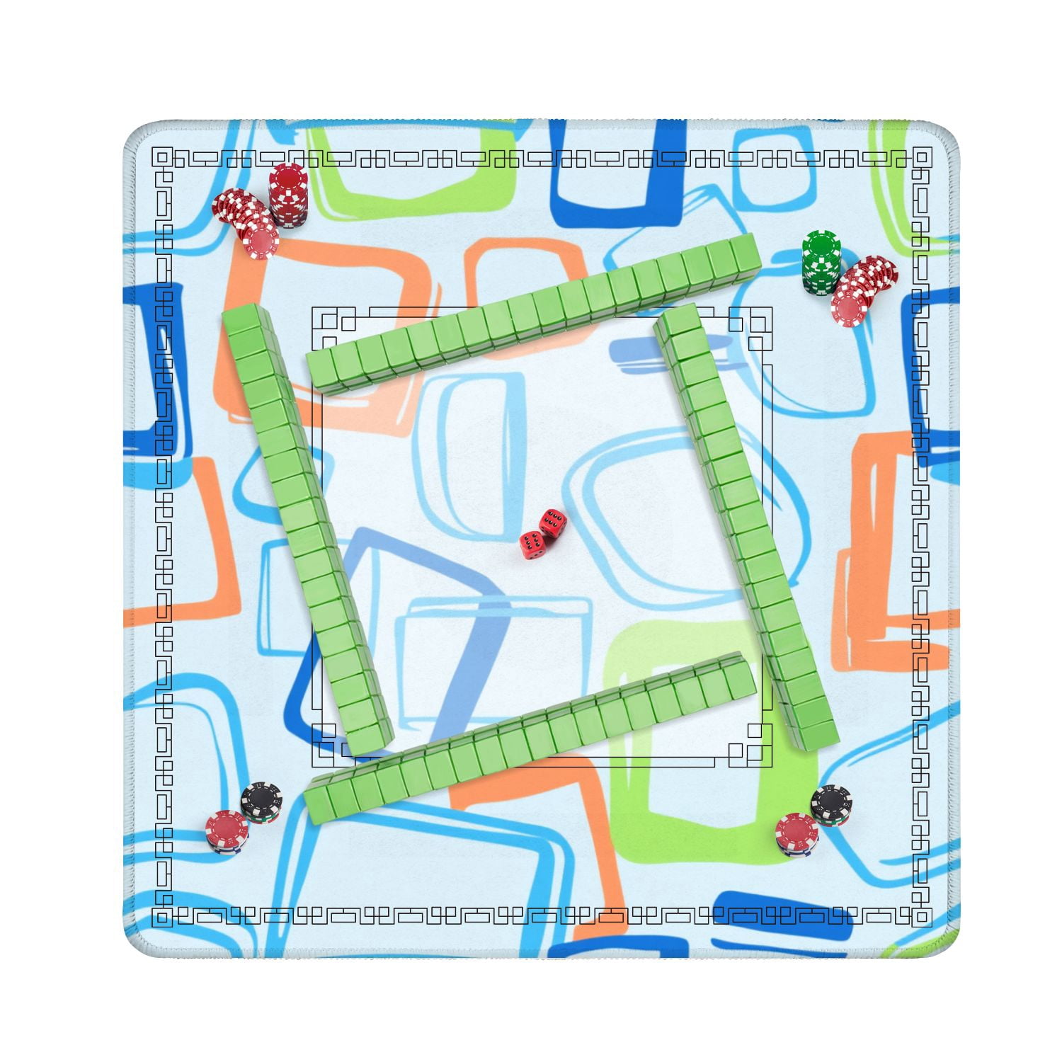 Mahjong Mat 31.5" x 31.5" Colorful Abstract Geometric Squares Light Blue Non-Slip Noise Reduction American Mahjong Tiles Table Cover for Dominoes Poker Card Board Games Gift