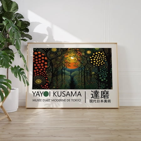 Yayoi Kusama Japanese Wall Art Print With Japandi Gallery Dot Pattern Decor