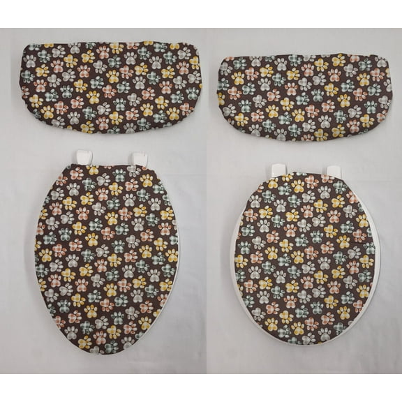 Puppy Love Dog Paws Toilet Seat Lid and Tank Cover Set by Penny's Needful Things (Brown)