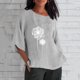 thumbnail image 2 of Moda mujer Casual manga tres cuartos cuello redondo algodón Lino impreso sólido Tops blusa Pompotops hfajkhk136565, 2 of 5