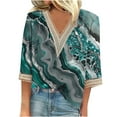 thumbnail image 2 of Weiqiqre Summer Fashion Tops for Women Floral Printed Lace V-Neck 3/4 Sleevet Casual T-shirt Blouse, 2 of 5