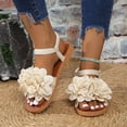 thumbnail image 2 of Xucatan Women's Floral Appliqué Flat Sandals, Round Toe Open Toe Slides with Elastic Back Strap, Fabric Casual Beach Shoes, Versatile Spring Summer Footwear Gift, 2 of 9