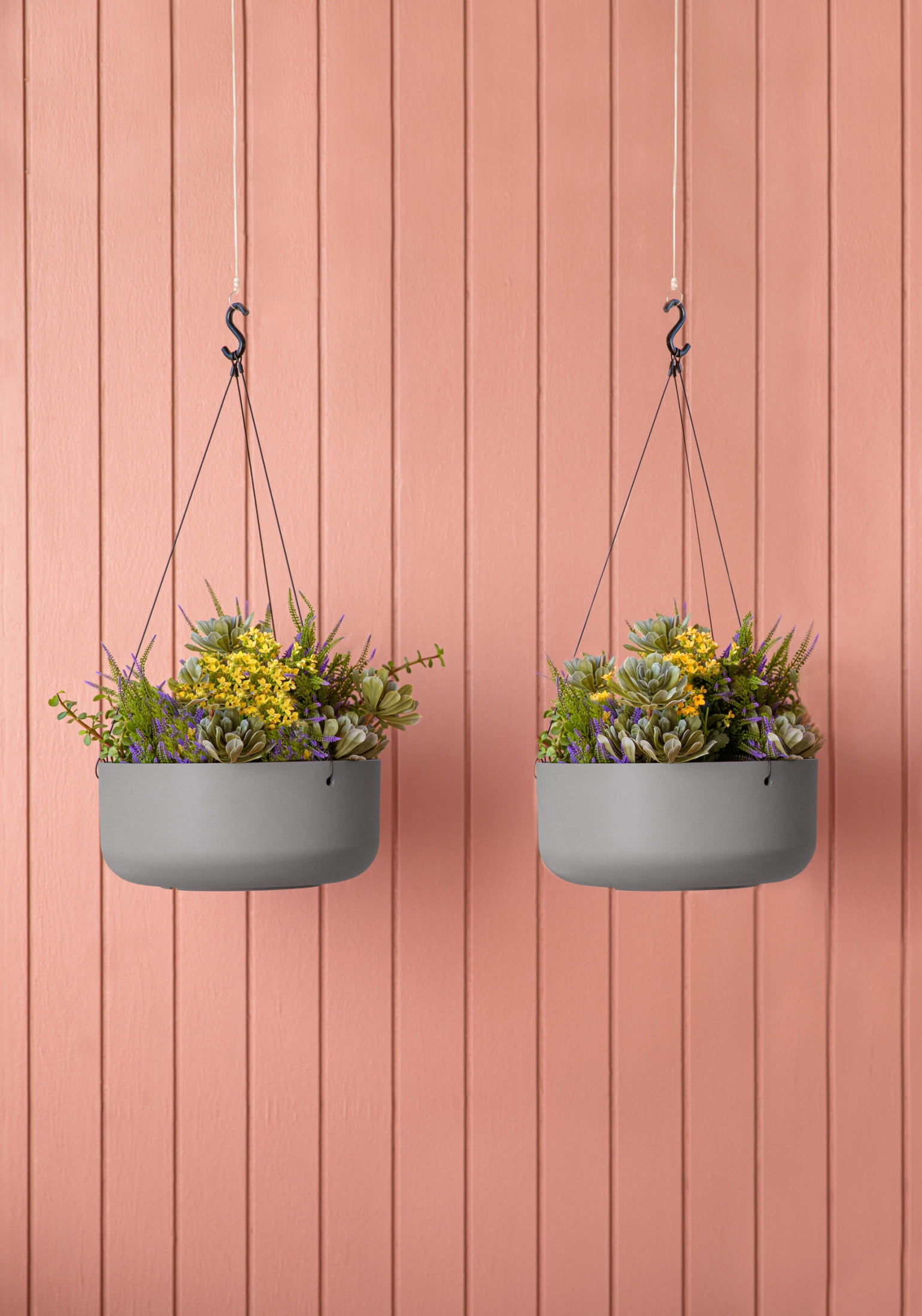 Veradek Mason Series Hanging Kona Bowl 14" Plastic-Stone Planter 2-Pack Gray