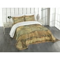 thumbnail image 3 of Ambesonne World Map Quilted Bedspread Set 3 Pcs, Retro Atlas Illustration, Queen Size, Sand Brown Slate Blue, 3 of 5