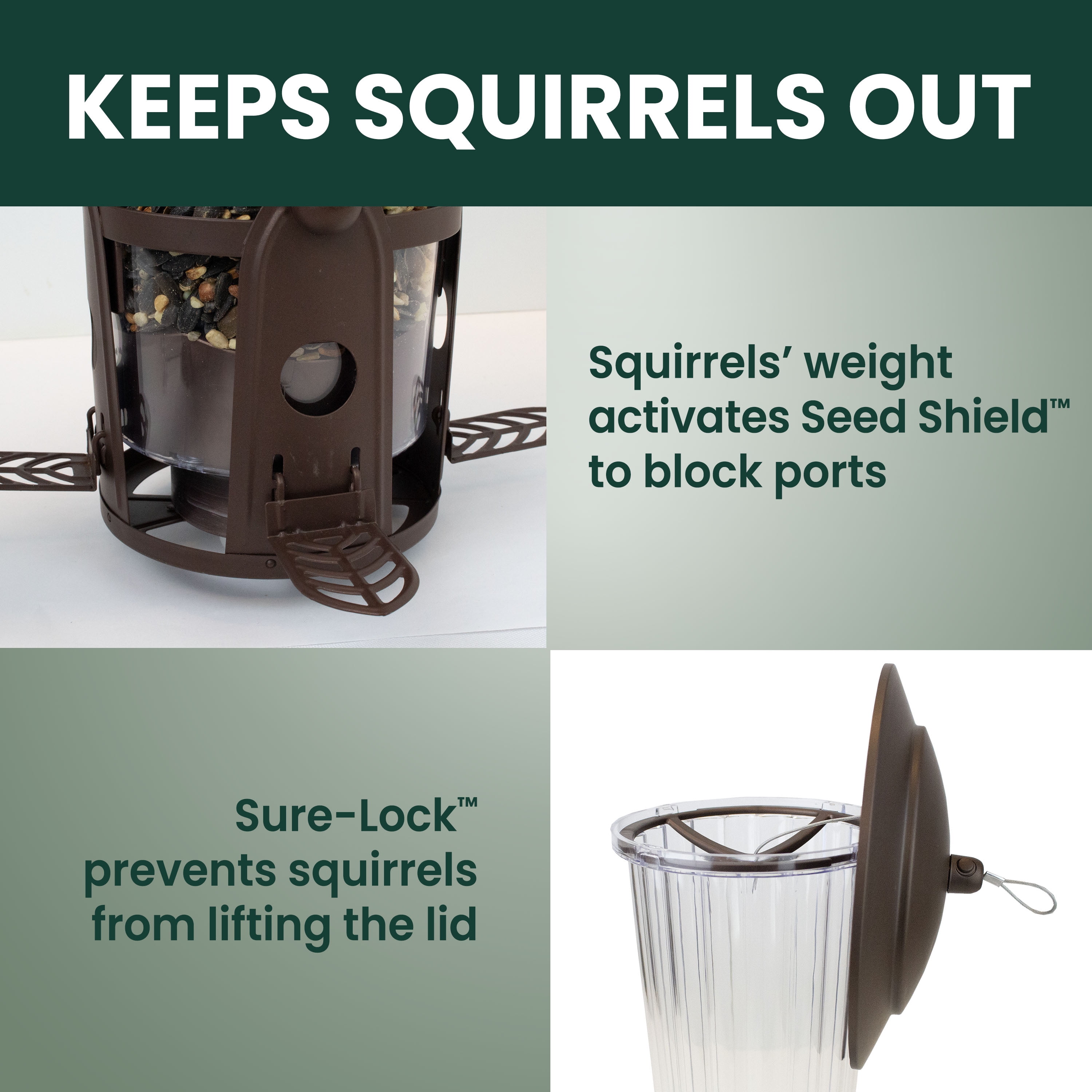 Perky-Pet 334-1SR Squirrel-Be-Gone Max Large Wild Bird Feeder with Flexports, Squirrel Proof Bird Feeder with Weight-Activated Perches - 4LB Seed Capacity