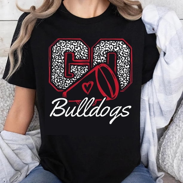 Camiseta 100% Algodón para Mujer y Niñas - Estampado Leopardo y Espíritu Bulldogs