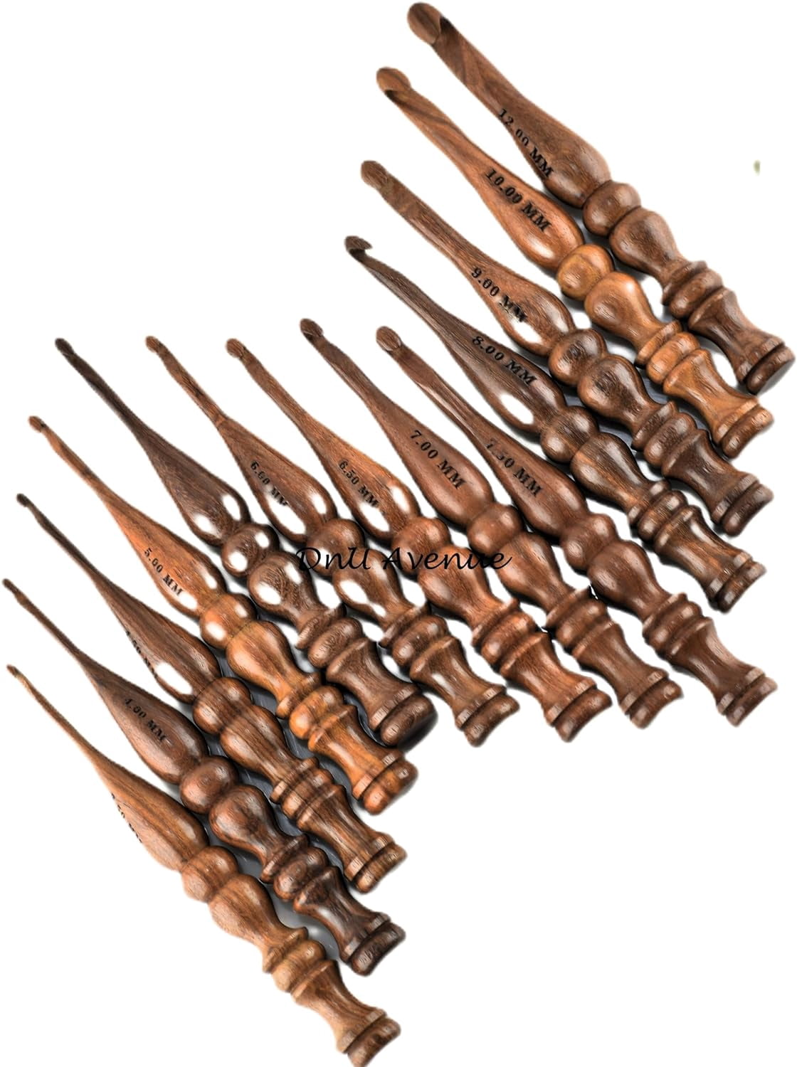 DnU Avenue Sheesham Wood Set of 13 Ergonomic Crochet Hooks 3.5 MM to 12 MM, Wooden Yarn Crochet Hooks for Arthritic Hands, Knitting & Crochet Storage,