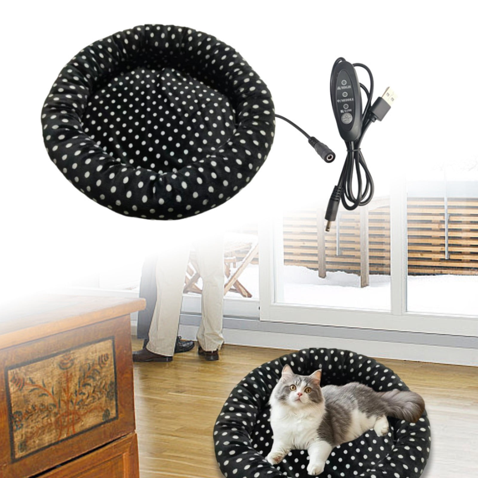 Indoor Heated Pet Bed for Cats and Small Dogs, 15.7x15.7 Inch Electric Warming Pad with Soft Plush Cover, Machine Washable Winter Heating Mat