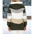 thumbnail image 5 of Womens Winter Fuzzy Fleece Jacket Hooded Color Block Patchwork Cardigan Coats Outerwear with Pockets Green XXL, 5 of 9