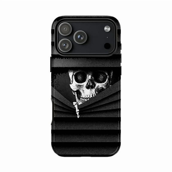Peekaboo Skull Phone Case, Gothic Horror Black iPhone Cover, Spooky Artistic Protective Case for iPhone 17 16 15 14 13 12 11 Plus Pro Max Mini