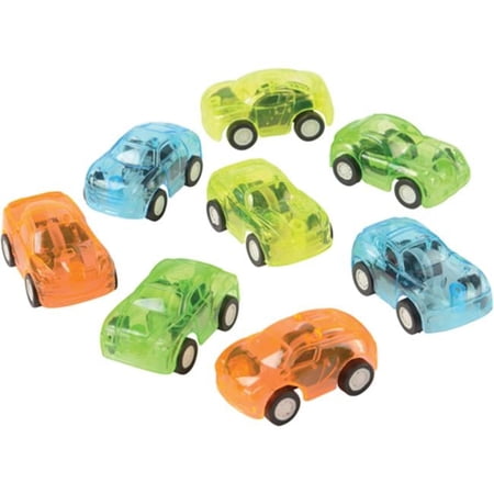 Transparent Pull Back Race 1.75 Toy Car Plastic Play Vehicles 8 CT Assorted