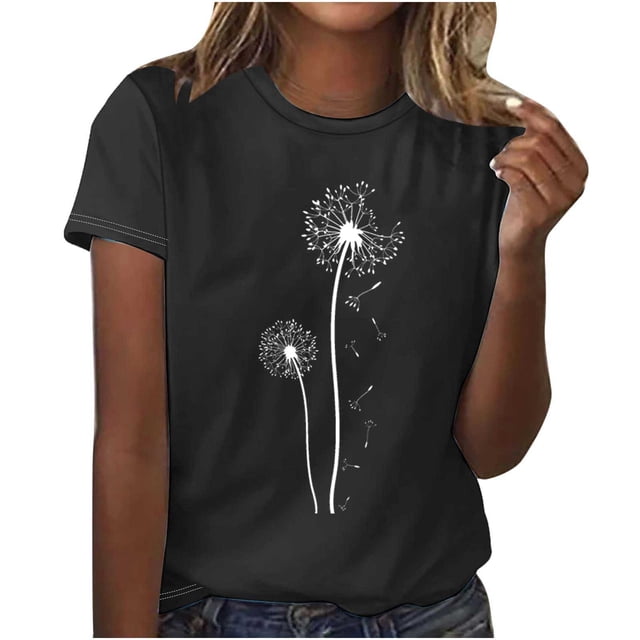 T-Shirts Aqestyerly Hauts pour Femmes Printemps-Été, T-Shirt Imprimé Col Rond Manches Courtes