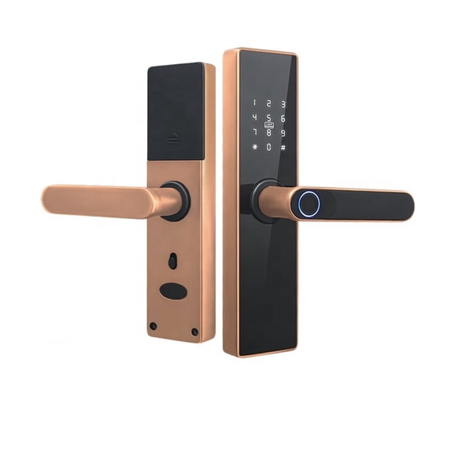 Door Lock, Security Biometric Fingerprint Smart Door Handle Tuya Electronic Intelligente Card Key Wood Door Lock for Home ,Easy to Install